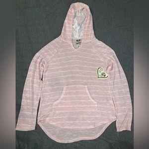 Kids XL sparkly pink & white striped hoodie